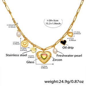 สร้อยคอจี้รูปหัวใจประดับมุกน้ำจืดทรงสี่เหลี่ยมประดับเพชรซิร์โคเนียชุบทอง 18K บนสแตนเลส - Product Image 6