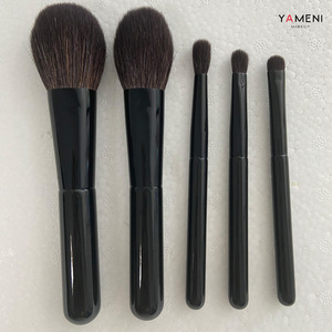 Ensemble de 5 pinceaux de maquillage en poils de chèvre, manche en bois noir, virole en cuivre, pinceaux ronds pour poudre, visage, yeux, blush, fard à paupières, kit de pinceaux cosmétiques - Product Image 6