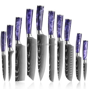 Set Pisau Dapur 10 Buah Baja Tahan Karat Motif Laser Damaskus Dengan Gagang Resin - Product Image 1