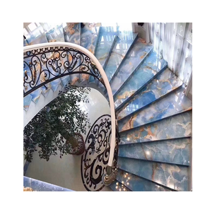 Azulejos de ónix para escaleras, piedra de unión de mármol azul transparente, diseño gráfico grande, dorado y azul pulido +/-1mm, Hotel moderno - Product Image 1