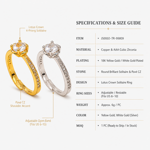 Anello di Fidanzamento Classico con Zirconia Cubica, Fascia Regolabile in Lega, Gioiello Unisex alla Moda - Product Image 5