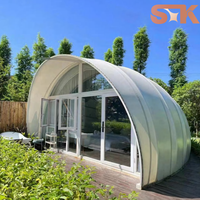 Hôtel mobile de luxe en forme de coquille, cabine modulaire préfabriquée pour complexe hôtelier en plein air, spa, jardin, glamping, séjour de vacances avec porte en verre