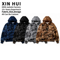 Veste bomber à capuche personnalisée de luxe pour homme, en cuir/coton, imprimé camouflage, fermeture éclair, longue, épaisse, à motifs floraux