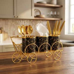 Elegant Gold <b>Cart</b> Style Metal Tableware <b>Storage</b> Holder with Wheels for Kitchen Use - Product Image 1