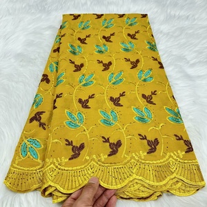 Tela de encaje de gasa de algodón 100% suiza de alta calidad con diamantes de imitación, venta al por mayor, encaje bordado africano para vestidos de novia de mujer - Product Image 2