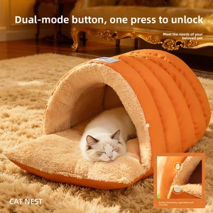 Closed <strong>Cat</strong> Nest Sleeping Bag Winter Warm Windproof PP Cotton Semi-Closed Pet <strong>Bed</strong> Washable Cross-Border Wholesale - Product Image 3