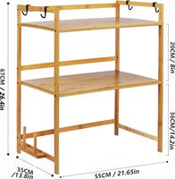 Étagère de four à micro-ondes en bambou à 2 niveaux, support de four, support de micro-ondes avec 4 crochets et support de planche à découper, armoire de cuisine
