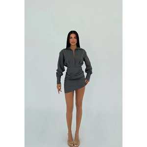 Robe Courte Grise Antoine pour Femme – Élégante, en Tweed Floral de Haute Qualité, Taille Élastique, Tailles XS-XL – Idéale pour Soirées, Clubs, Jours de Fête, Saisons Automne et Printemps - Product Image 3