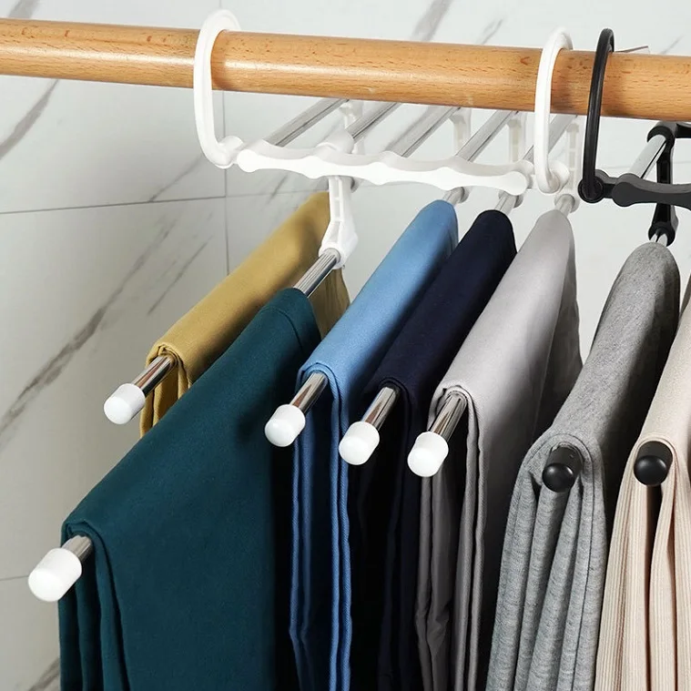 LM2018 space saving 5 in 1 Multi Layer Magic Folding Stainless Steel Clothes Trouser Hanging Rack pants hanger