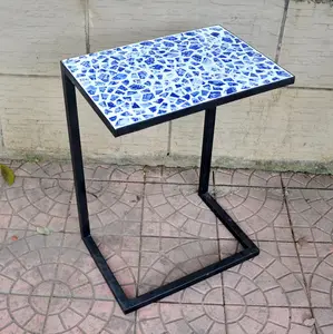 Tavolino Laterale in Metallo con Piedi Decorati a Mosaico per Esterni e Tempo Libero - Product Image 1