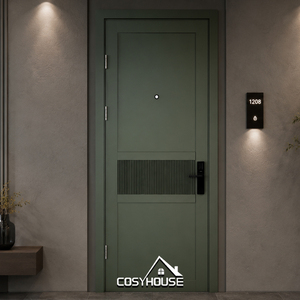 Puerta Interior Blanca de Lujo con Diseño de Panel con Incrustaciones Doradas y Cerradura Inteligente para Apartamento, Dormitorio y Hotel - Product Image 2