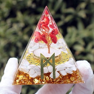 <b>Crystal</b> Pyramid Ornament With Rune <b>Tree</b> Resin Epoxy Home Decoration Laser Engraved Pyramidal Shape - Product Image 1