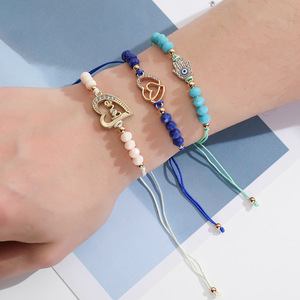 Pulsera De Ojo malvado hecha a mano, brazalete con nudo De cuerda ajustable, pulseras De corazón De amor De Hamsa - Product Image 4
