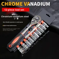Kit d'outils de réparation automobile multifonction 12 pièces avec clé à cliquet et douilles rapides, tailles de prise 1/2 et 1/4, pour montage sur véhicule