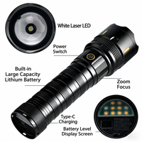 Lampe torche tactique laser blanche pour le camping en plein air, la randonnée, les situations d'urgence, la défense personnelle, lampe torche LED rechargeable