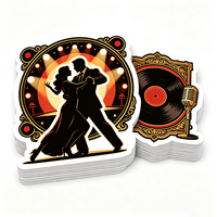 Autocollants de danse Haoxuan Tango en vinyle PVC blanc, silhouettes de danseurs, microphones, graphiques de salle de bal, finition mate, UV sélectif, imperméables