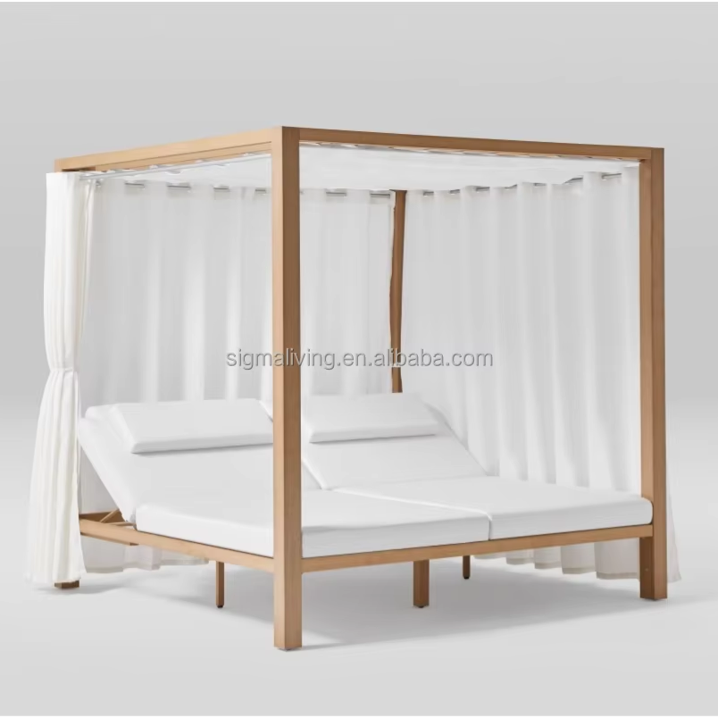 Patio Outdoor Lounge Furniture for Garden Beach Pool Modern Style Teak Daybed Waterproof
