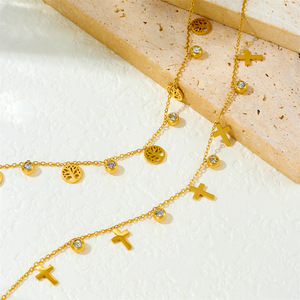 Chaîne de cheville avec pendentif Arbre de Vie en acier inoxydable plaqué or, breloque découpée Arbre de Vie et breloque ronde en cristal, pour femmes, idéale pour les vacances - Product Image 5