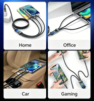 Cable de Carga USB 3 en 1, 100W, Carga Súper Rápida, Cable Multiusos con Trenzado de Nailon, 1.2M, Cable de Datos Universal para Teléfono