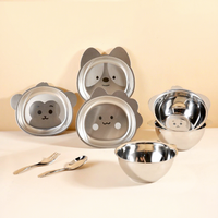 Assiette de table pour enfants motif animaux de dessin animé, bol d'alimentation pour bébé, épaissi, compatible micro-ondes, facile à nettoyer, pour la diversification alimentaire en maternelle