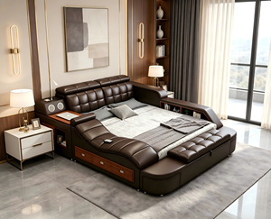 Letto Smart in Pelle di Lusso, Misura King/<span class=keywords><strong>Queen</strong></span>, Reclinabile Elettrico con Vano Contenitore, Altoparlante Musicale e Massaggio Intelligente, Arredamento Camera da Letto - Product Image 2