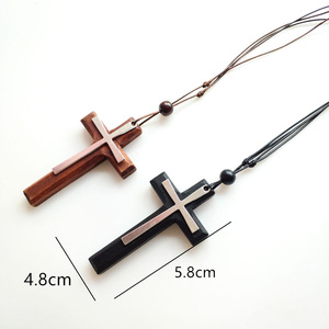 Collar con Cruz, Colgante de Cruz Doble de Madera, Cuerda de Cera Ajustable, Collar Cristiano de la <span class=keywords><strong>Comunidad</strong></span> Católica - Product Image 6