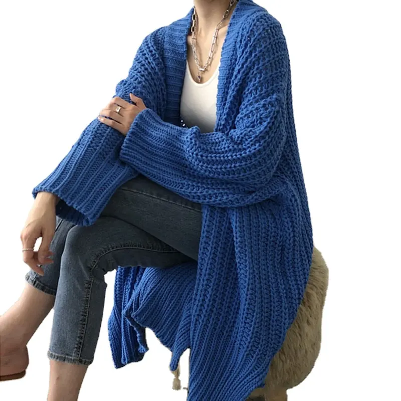 Casaco de malha comprido feminino, blusa de lã baggy personalizada, 2022