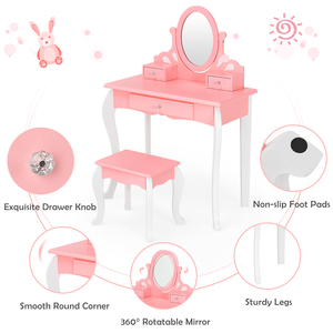 Makeup Desk Mirror Kids Cane Girl Suit Children <strong>Little</strong> Dressing <strong>Table</strong> for Girls Bedroom - Product Image 5