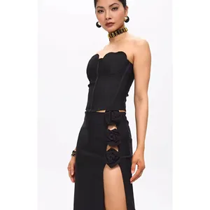 Falda Maxi Tita con Decoración de Flores, Color Negro - Product Image 2