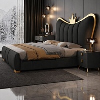 Luxuriöses Modernes Gepolstertes Kunstleder-Bettgestell mit Kronen-Kopfteil Prinzessinnen-Doppelbett für Zuhause Schlafzimmer Hotel