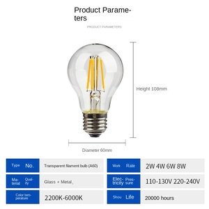 <span class=keywords><strong>A60</strong></span> Trong Suốt <span class=keywords><strong>LED</strong></span> bóng đèn 2W-8W Retro Edison đèn dây tóc 110V/220V flicker-miễn phí tùy biến <span class=keywords><strong>E27</strong></span>/B22 Glass dân cư sử dụng - Product Image 3