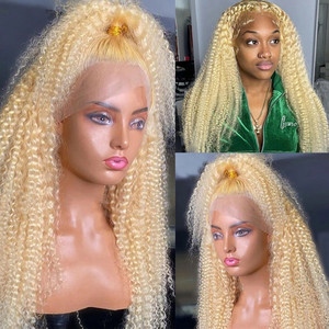Peluca femenina de cabello humano rizado de larga duración, Pelo Rizado de Color rubio 613, sin procesar, grado 12A, cutícula sin procesar, con encaje frontal HD - Product Image 4