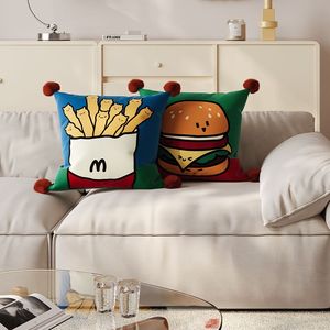 Coussin décoratif carré « Slow Down Cartoon Fries And Burger » avec housse amovible et rembourrage en coton PP pour canapé, salon, lit, voiture - Product Image 3