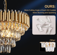 JACKSUN Lustre Rond Moderne Doré 6 Niveaux en Cristal K9 Culot E14 12 Lumières Plafonnier Suspendu pour Salon Hôtel