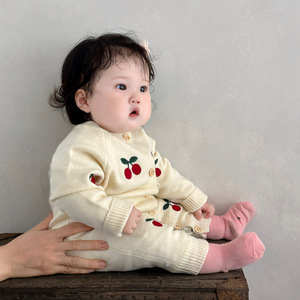 Combinaison décontractée <span class=keywords><strong>pour</strong></span> bébé fille, nouvelle collection printemps-automne, pull en tricot cerise <span class=keywords><strong>pour</strong></span> <span class=keywords><strong>les</strong></span> tout-<span class=keywords><strong>petits</strong></span>, 100% coton, barboteuses <span class=keywords><strong>pour</strong></span> bébé - Product Image 4
