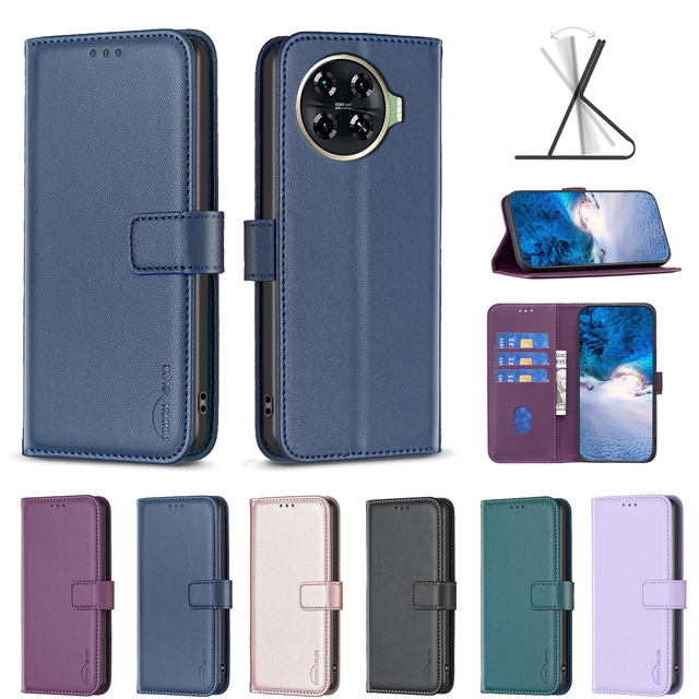 Business Flip PU Leather Shockproof Phone Case for Tecno Spark 20 Pro Plus with Card Slots and Luxury Design
