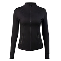   Veste ZGLY pour femme, coupe ajustée, manches longues, en nylon uni, col montant, fermeture éclair, séchage rapide, doublure en spandex, idéale pour le yoga en automne