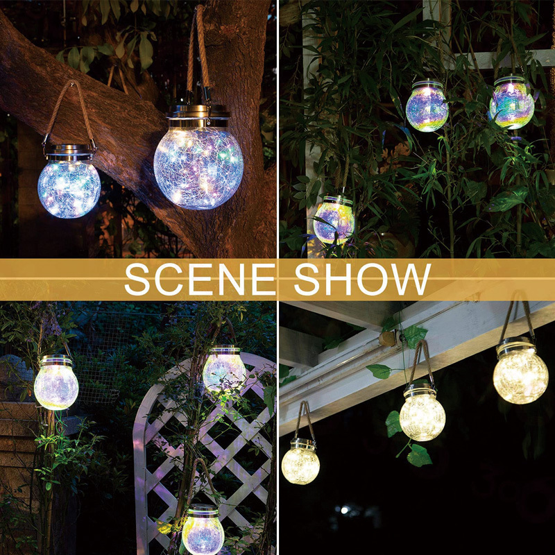 Outdoor Hanging Solar Globe Lanterns 20 LED Solar Crackle Glass Ball Lights With Hemp Rope for Garden Wedding Party · image 5