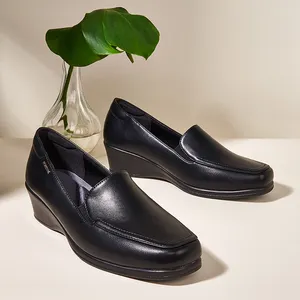 Zapatos de cuña negros con punta cuadrada y banda elástica para mujer, calzado Formal, Trabajo, Oficina, banco, Hotel, uniforme, cómodos