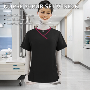 Uniformes de Enfermería Unisex con Cuello en V, Color Único, Conjunto de Pantalones y Blusa Quirúrgica, Tela Tejida, Detección de Agujas, Servicio OEM para el Sector Médico - Product Image 2
