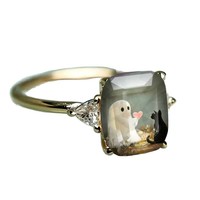 Bagues de cocktail personnalisées en gros, en verre imprimé motif chat fantôme d'Halloween sur fond cuivre, style bohème, pour usage quotidien, bijoux fantaisie, cadeau