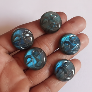 หินอัญมณีลาบราดอไรต์แกะสลักทำด้วยมือ15มม. ทรงหน้าพระจันทร์เต็มดวงหินหลวมธรรมชาติสำหรับทำเครื่องประดับที่ได้รับการรับรองจากโรงงาน - Product Image 1