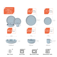 Service de table rond en grès de style nordique, 20 pièces, bleu clair mat moucheté, assiettes et bols, best-seller sur le marché américain