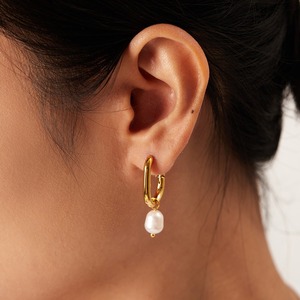 Pendientes de Aro Geométricos con Perla de Agua Dulce para Uso Diario - Product Image 2