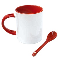 Tasse à café décorative en céramique, pour verre intérieur, de haute qualité, avec housse, cuillère à manche, pour Sublimation, 10 pièces, 11 oz