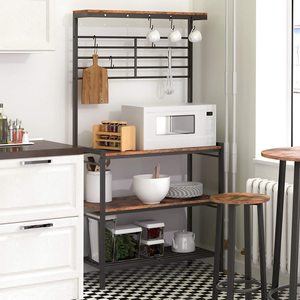 Estante <span class=keywords><strong>de</strong></span> cocina Industrial, mueble <span class=keywords><strong>de</strong></span> madera, soporte para horno <span class=keywords><strong>de</strong></span> microondas con estante <span class=keywords><strong>de</strong></span> exhibición alta, 2 estantes y panel <span class=keywords><strong>de</strong></span> malla - Product Image 2