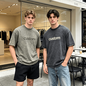 T-shirt surdimensionné personnalisé 100 % coton, épais, vintage, délavé à l'acide, avec imprimé graphique, motif streetwear pour hommes - Product Image 1