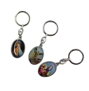 Kingme宗教礼品新项目流行的天主教锌合金钥匙扣与环氧图像