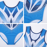 Justaucorps de gymnastique sans manches en spandex bleu mystique avec strass pour femme, idéal pour la danse et l'entraînement, personnalisable, vente en gros