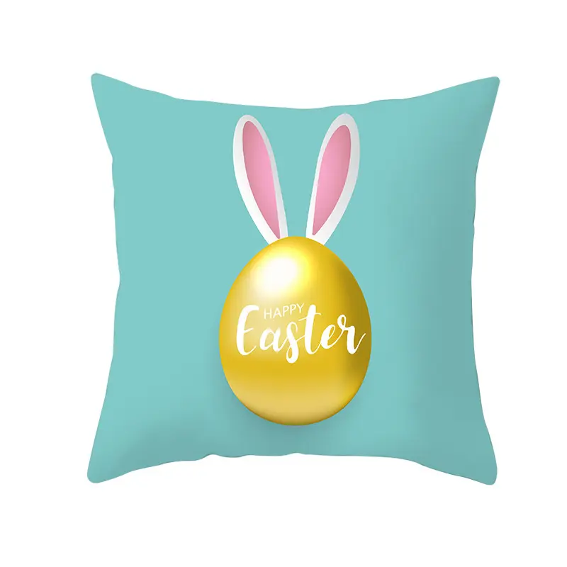 M357 Customizable Cartoon Easter Peach Fleece Throw Pillow Cover Lake Blue Series Rabbit Egg Print Cushion Cover